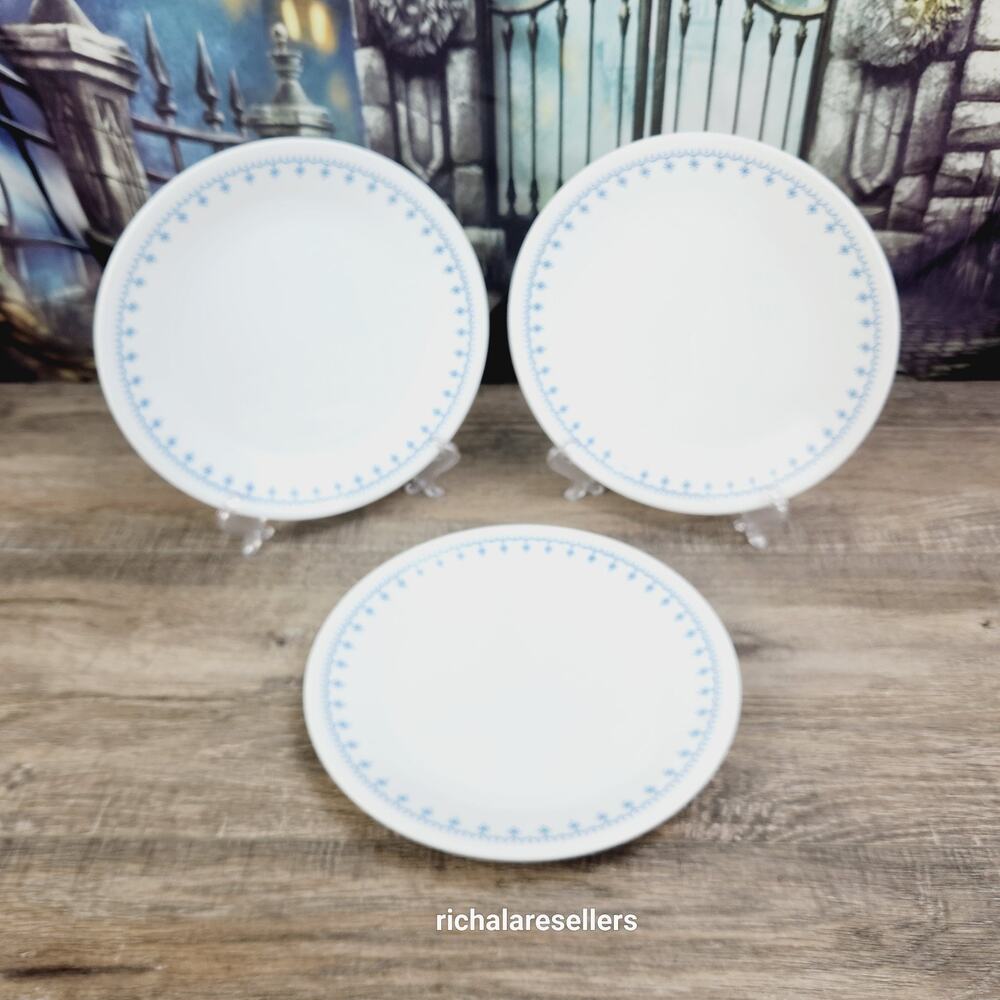 Corelle Snowflake Blue 8.5" Salad Plates Lot of 3 Corning Vintage